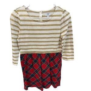 Crown & Ivy Kids Girls‎ Size L Gold Stripe Plaid Christmas Dress Long Sleeve